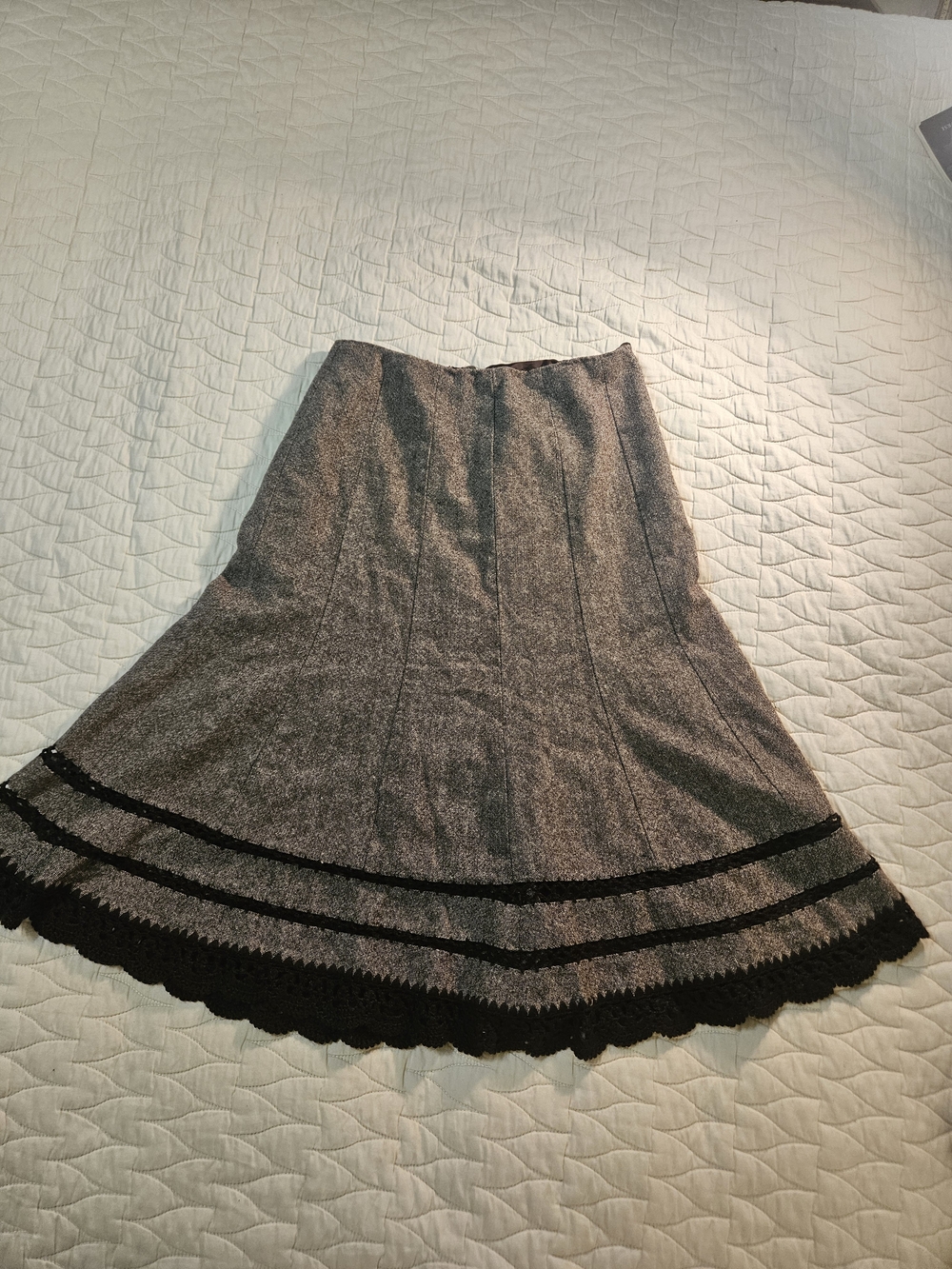 Women’s Brown A-Line Skirt with Crochet Trim